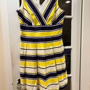 Kay Unger Yellow and Black Pleated Midi Dress